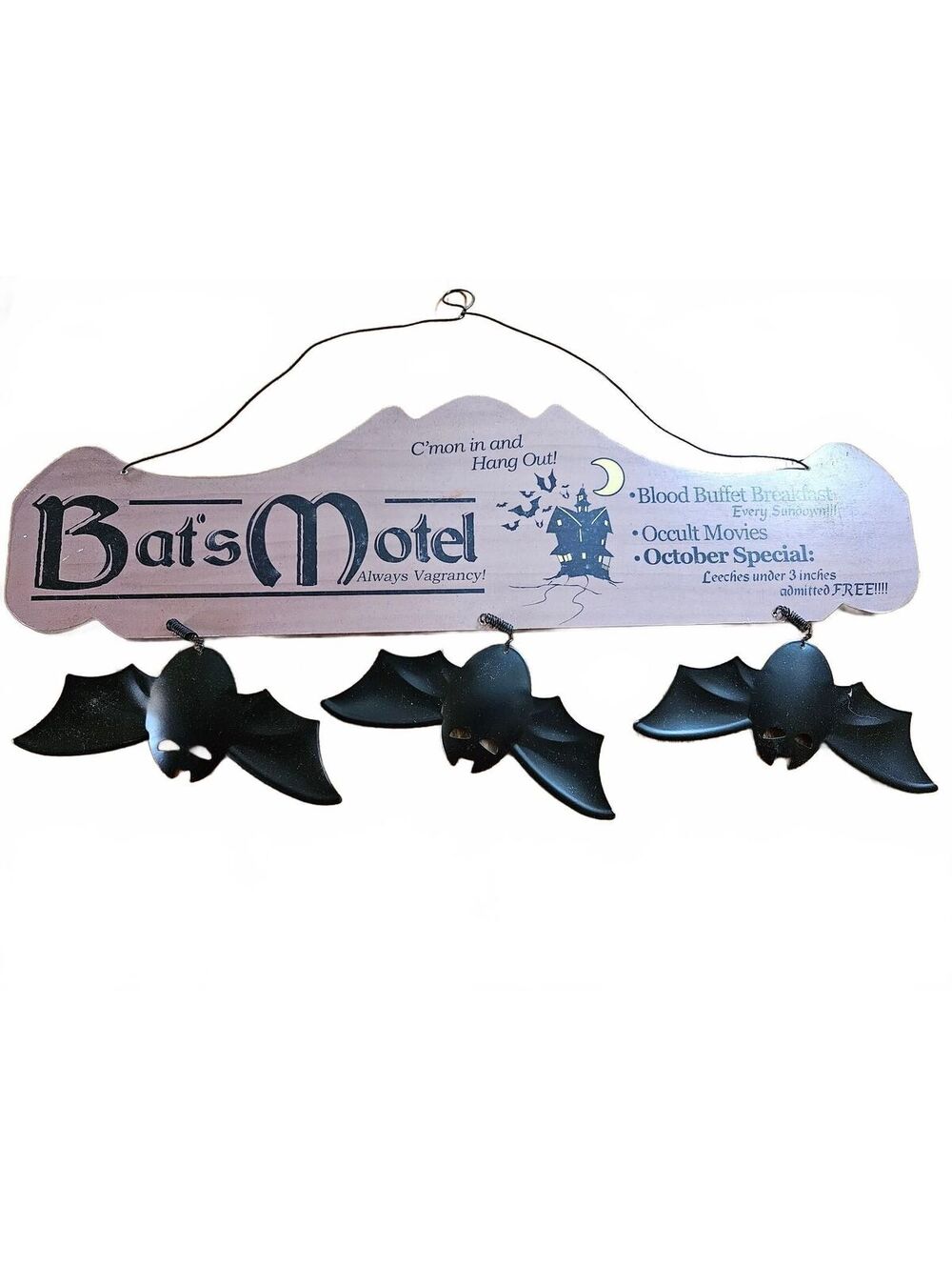 "Bats Motel" Halloween Parody Wooden Sign - Vintage